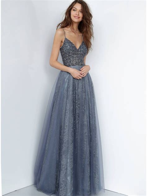 Jovani Jvn2550 Grey Embellished Bodice A Line Prom Dress Evening Gown