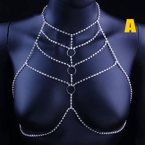 Crystal Rhinestone Layered Body Chain Bralette Chain Bra Etsy