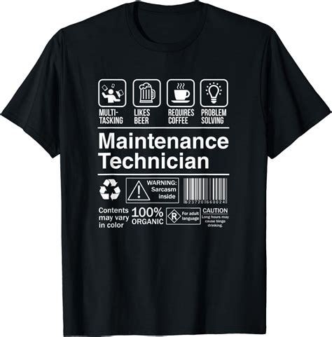 Maintenance Technician Product Label Funny Gift T-Shirt : Amazon.co.uk