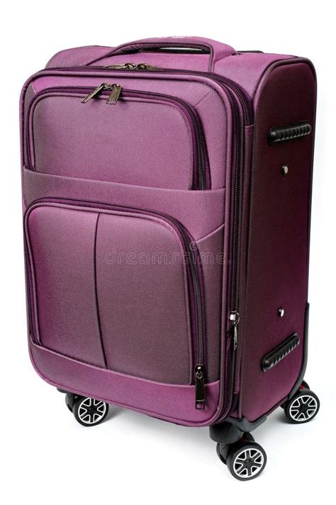 Purple Travel Suitcase With Metal Folding Handle And On Wheels Stock