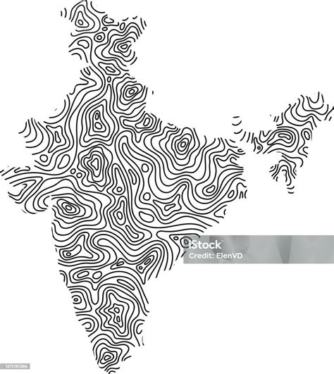India Map From Black Isolines Or Level Line Geographic Topographic Map