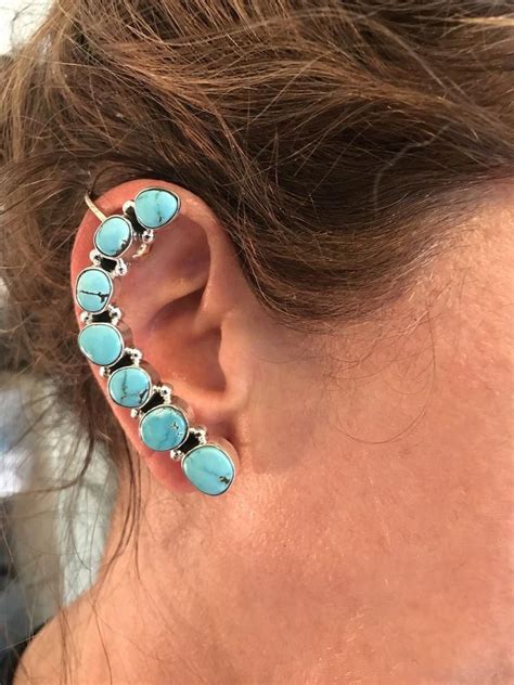 Unauthorized Access Turquoise Ear Climbers Turquoise Sterling Silver