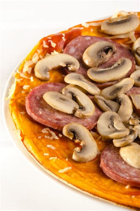 Pizza With Salami And Mushroom Stock Image Image Of Lunch Salami
