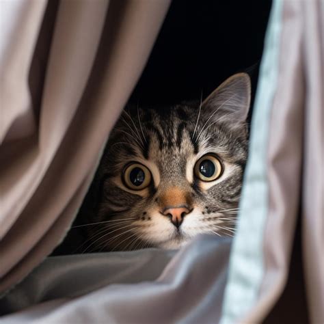 Premium Ai Image Curious Cat Peeking Out From Behind A Curtain