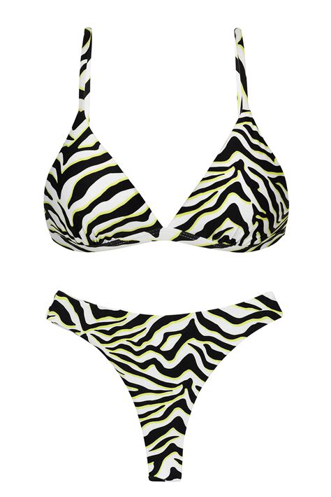 Black And White Tiger Print Thong Bikini Set Wild Black Tri Fixo Fio