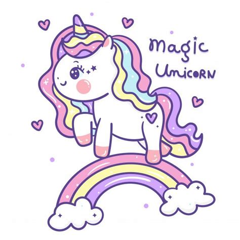 Premium Vector Cute Unicorn Doodle On Rainbow Unicorn Pictures