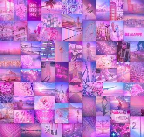 70pcs Boujee Light Pink Aesthetic Wall Collage Kit Dorm Room Wall