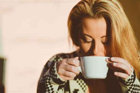 Blonde Coffee Cup Drink Drinking Girl Latte Mug Person Pullover Tea Winter Woman 4k