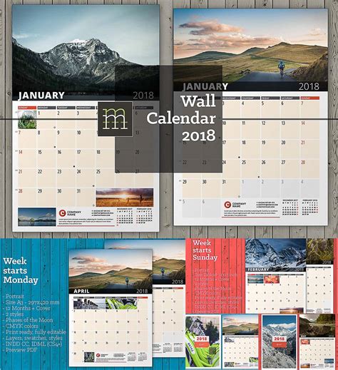 Introducing Print Ready Wall Calendar 2018 Features Week Starts
