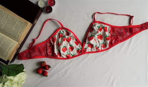 Strawberries Handmade Cotton Lingerie Set Cotton Panties And Etsy