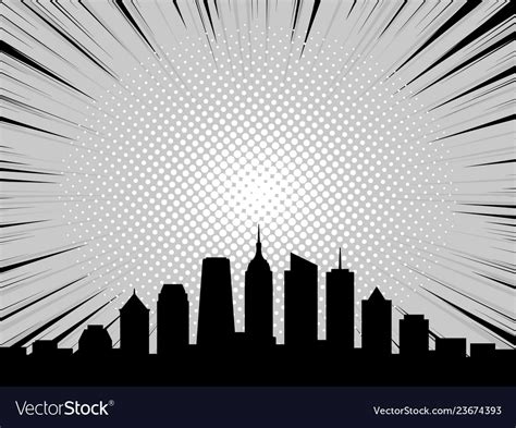 City Skyline In Comic Book Cartoon Style Vector Image