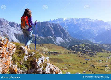 Tourist Girl At The Dolomites Stock Image Image Of Looking Journey