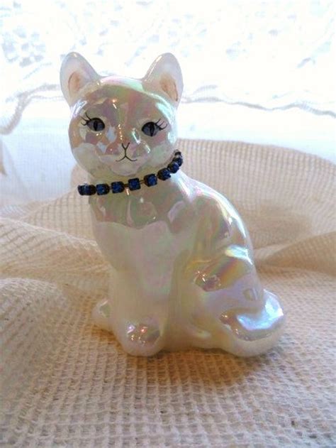 Fenton Art Glass Sitting Cat Figurine Iridescent Carnival Etsy