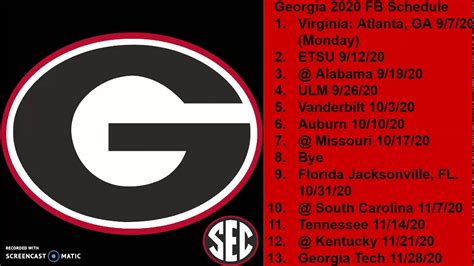 Georgia Bulldogs 2020 Football Schedule Prediction Youtube