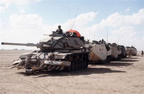Usmc M60a1 With Mineplow And Aav 7s During Operation Desert Storm 1991