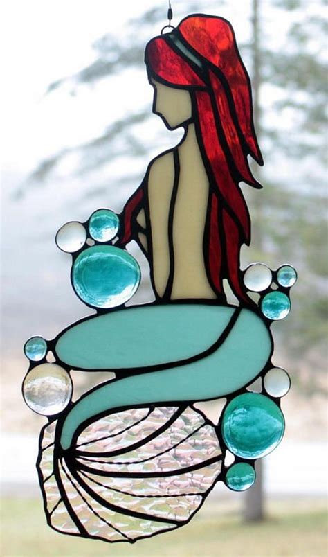 Stained Glass Mermaid Panel, Beach Decor, Glass Art ...