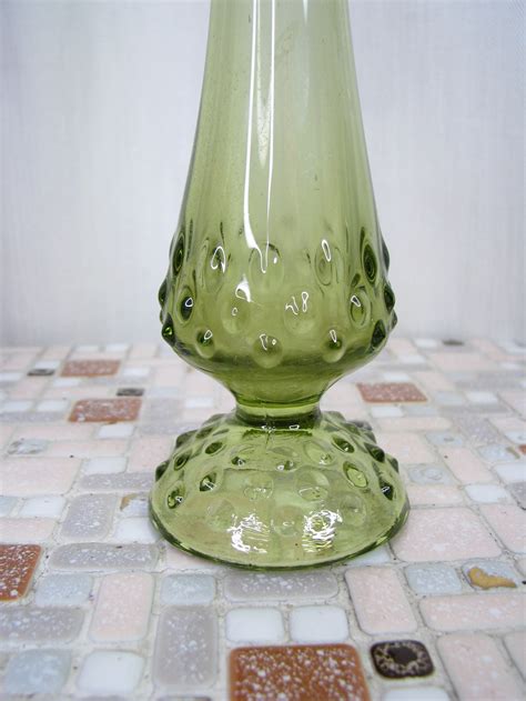 Vintage Fenton Green Hobnail Swung Bud Vase Etsy