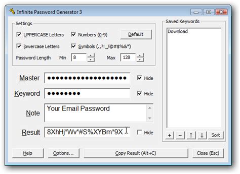But in my opinion it shouldn't show the result. Infinite Password Generator Software Informer: Screenshots