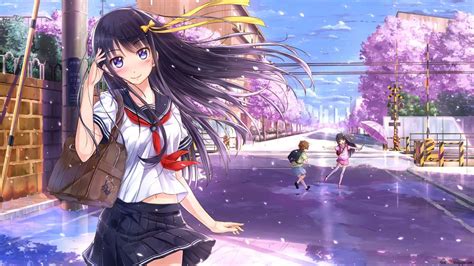 Download Anime School Girl Cute Spring Wallpaper