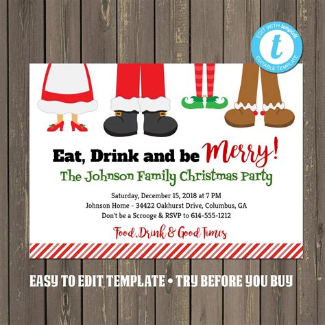 Funny Christmas Party Invitation Eat Drink And Be Merry Christmas