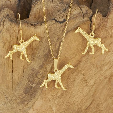 Giraffe Pendant And Earrings Set Bespoke Animal Jewellery Set