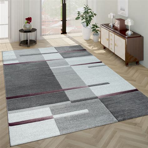 So kann ein matter teppich im gedeckten violett sehr modern und nicht feminin wirken. Kurzflor-Teppich Karo Muster Lila Grau | TeppichCenter24