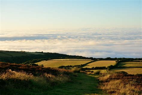 Low Clouds Over Rolling Hills In The English Countryside Stock Photo