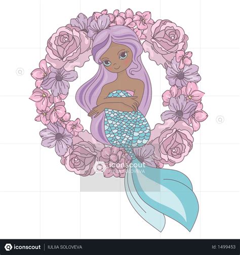 Best Premium Wreath Mermaid Floral Sea Princess Illustration Download