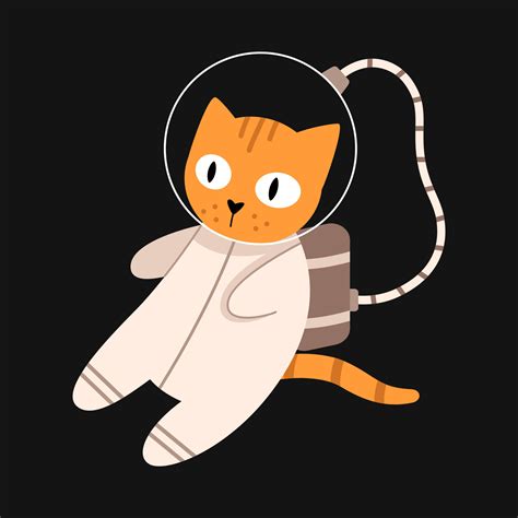 Vector Cute Cat In Space Cat Astronaut In Flat Design Funny Animal