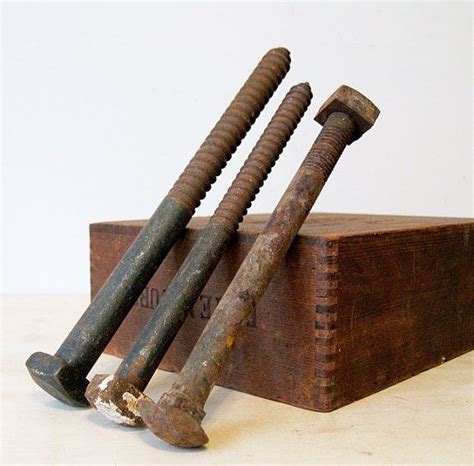 Rusty Metal Bolts Industrial Salvage Three Large Bolts Heavy Solid