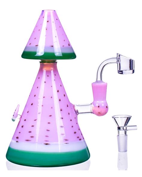 The Watermelon 8 Double Pyramid Funnel Perc Bong Pink Smokeday