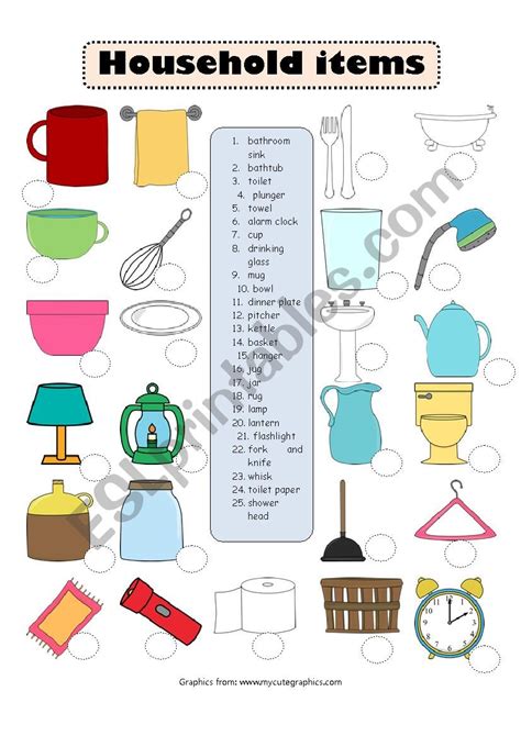 Household Items Esl Worksheet By Parksunghye