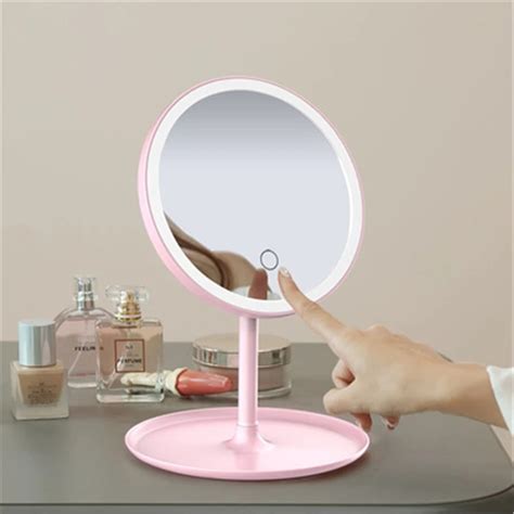 espelho de maquiagem com luz usb espelho facial ajustável com regulador de toque para mesa