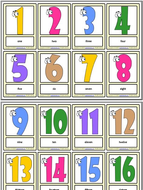 Numbers Vocabulary Esl Printable Learning Cards For Kids Pdf
