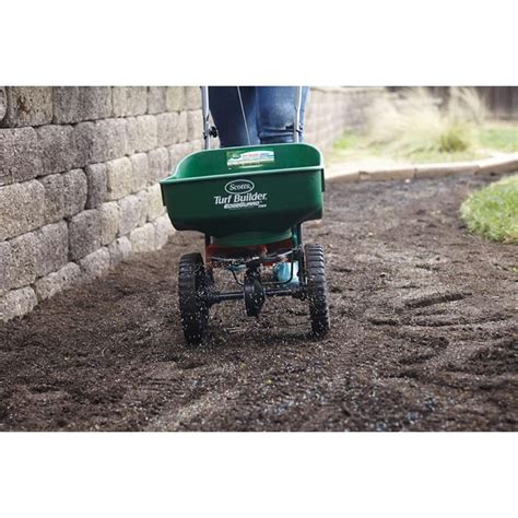 Feb 11, 2019 · rated 4 out of 5 by anonymous from tow behind spreader at good price i have scotts walk behind spreader does not have pneumatic tires and my yard is hilly also over the years it is getting harder to use walk behind spreader. Scotts Turf Builder Mini Broadcast Spreader-76121 - The ...
