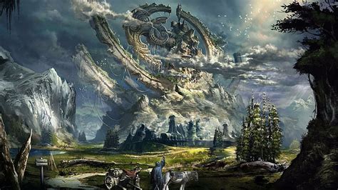 Hd Wallpaper Fantasy World Magic Fantasy Art Landscape Sky Tree