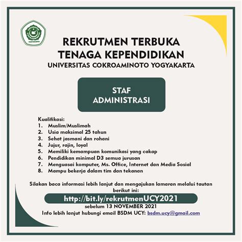 Rekrutmen Terbuka Tenaga Pendidikan Dan Univeristas Cokroaminoto Yogyakarta Universitas