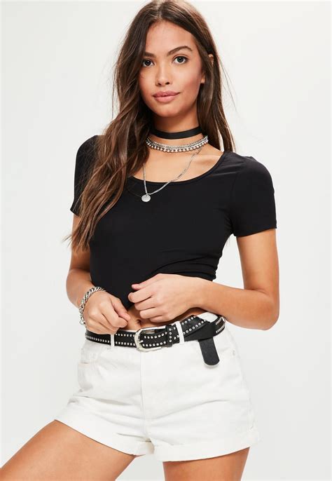 Missguided Black Cropped Fitted T Shirt Fashion Womens Tops Clothes