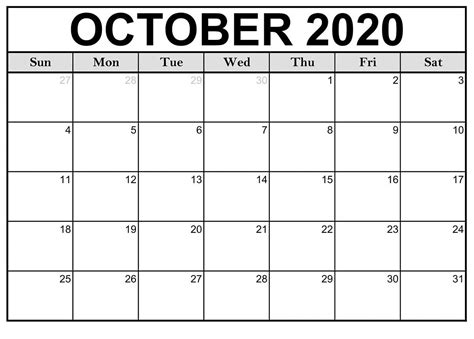 Editable October Calendar Printable Blank With Notes By