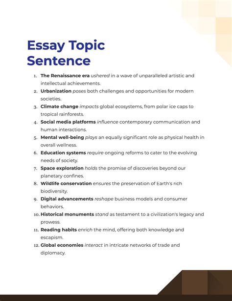 Essay Topic Sentence 99 Examples Pdf Tips