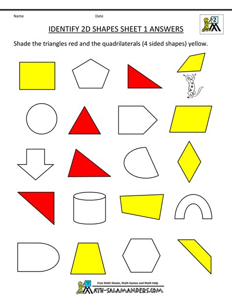 Identify 2d Shapes Sheet 1 Answers In 2021 Shapes Worksheets