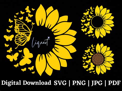 Sunflower Butterfly Svg Sunflower Png Cute Butterfly Etsy