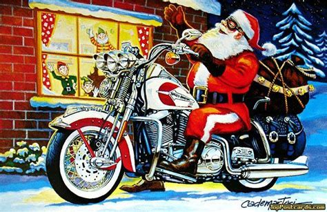 Harley Santa Motorcycle Christmas Biker Art Santa Art