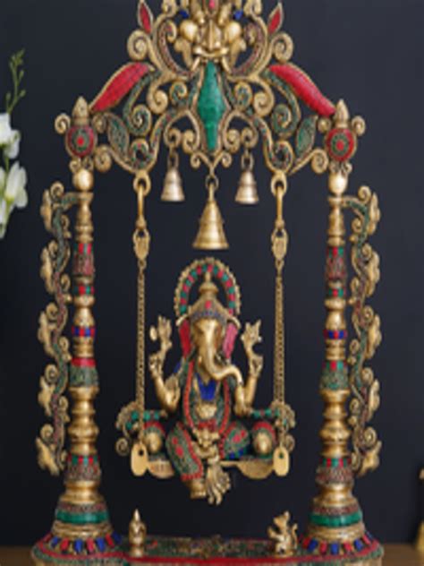 Buy Ecraftindia Golden Lord Ganesha On A Decorated Swing Handcrafted