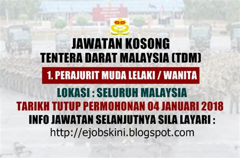 Jawatan Kosong Kerajaan Terkini Di Tentera Darat Malaysia TDM Januari