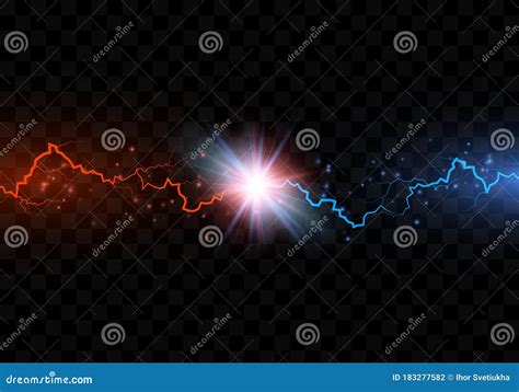 Red And Blue Electric Lightning Collision Versus Abstract Background