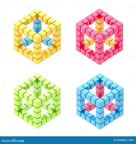 Set Of Four Cube Compositions Isolated Stock Illustration