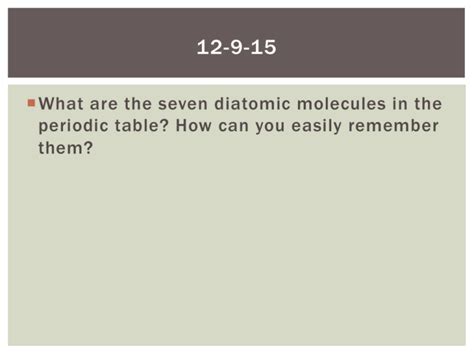 What Are The Seven Diatomic Molecules In The Periodic Table How
