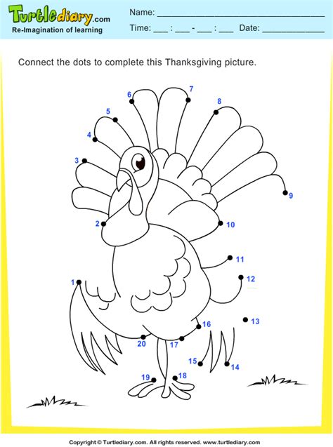 Once they're finished, let them get creative by coloring it in! Thanksgiving Connect the Dots by Numbers Turkey Worksheet ...