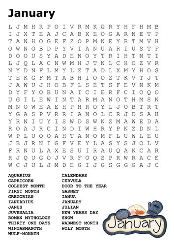 January Word Search Puzzles To Print